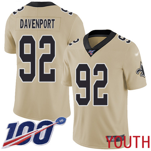 New Orleans Saints Limited Gold Youth Marcus Davenport Jersey NFL Football 92 100th Season Inverted Legend Jersey